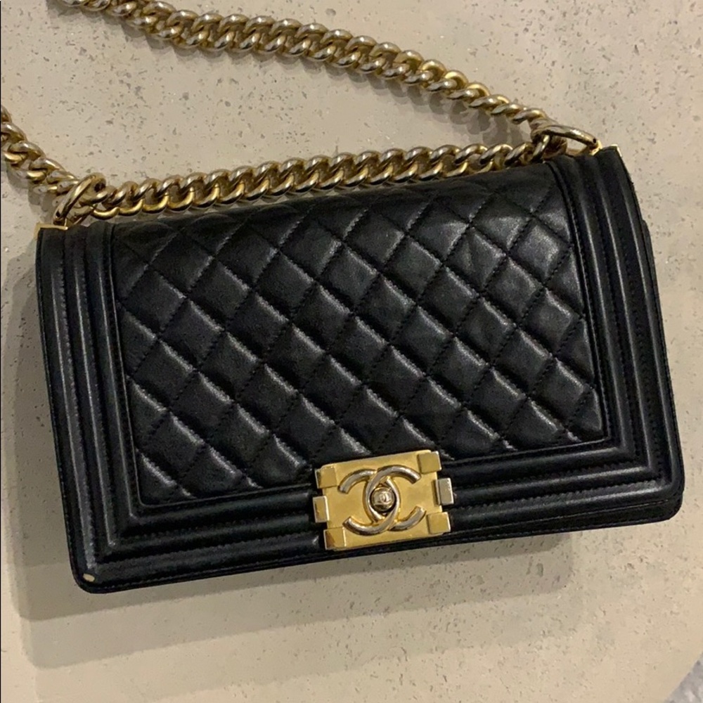 Chanel medium quilted boy bag with gold